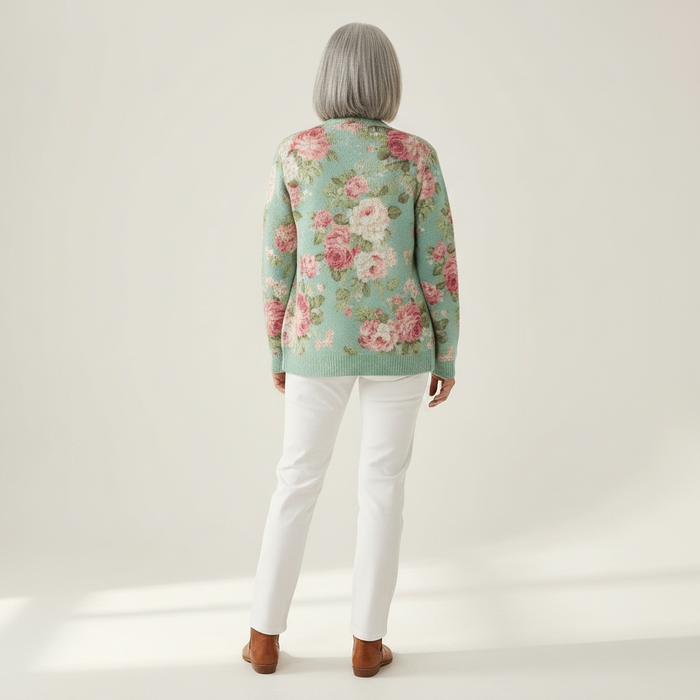 Kirsti - Rose Print Cardigan in Sage
