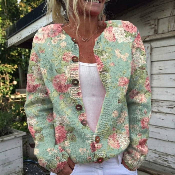 Kirsti - Rose Print Cardigan in Sage
