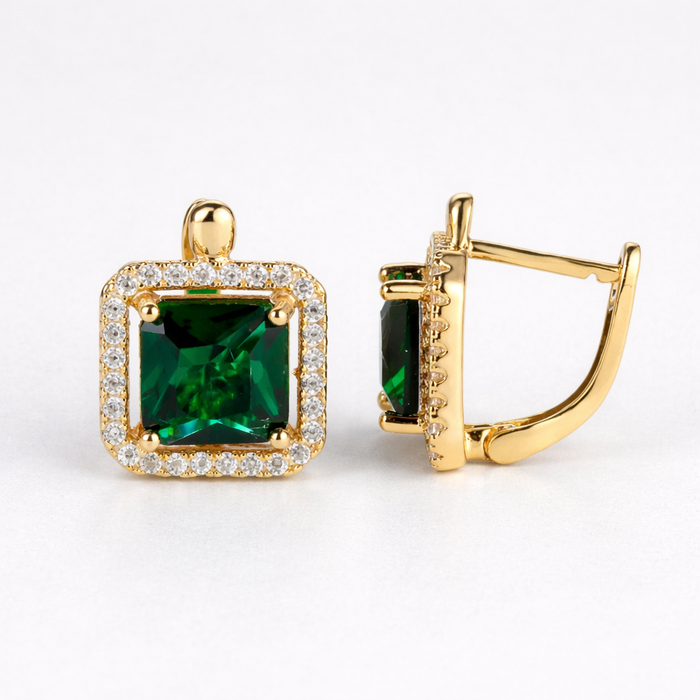 Klára | Gold-Plated Kateřina Earrings with Emerald Cubic Zirconia