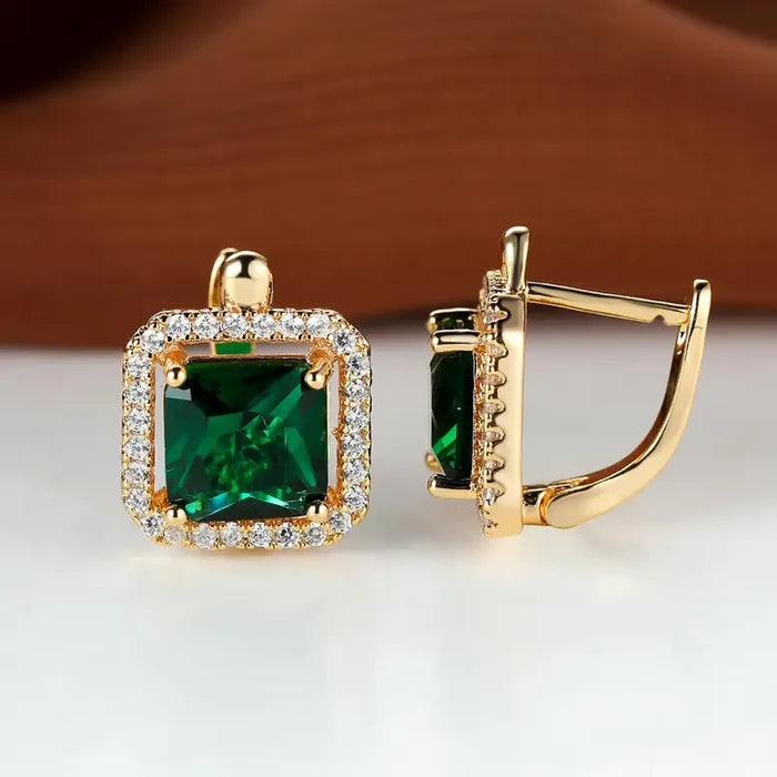 Klára | Gold-Plated Kateřina Earrings with Emerald Cubic Zirconia