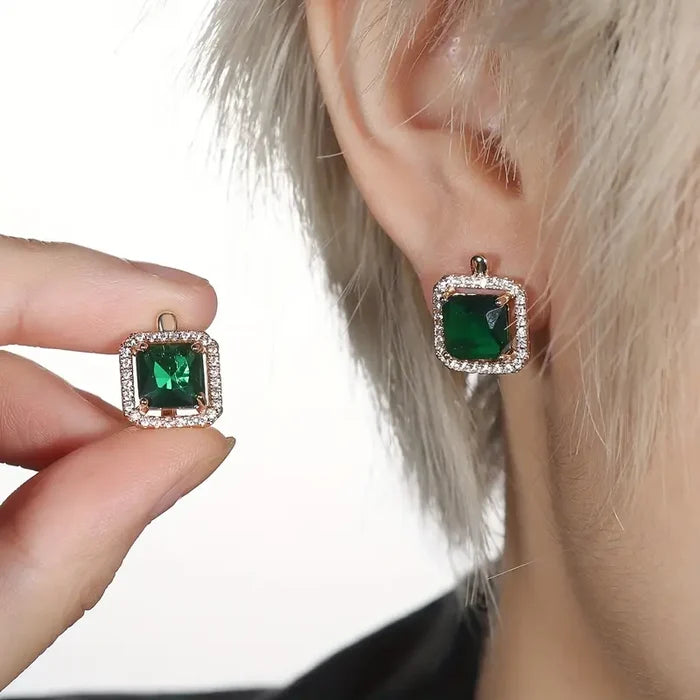 Klára | Gold-Plated Kateřina Earrings with Emerald Cubic Zirconia