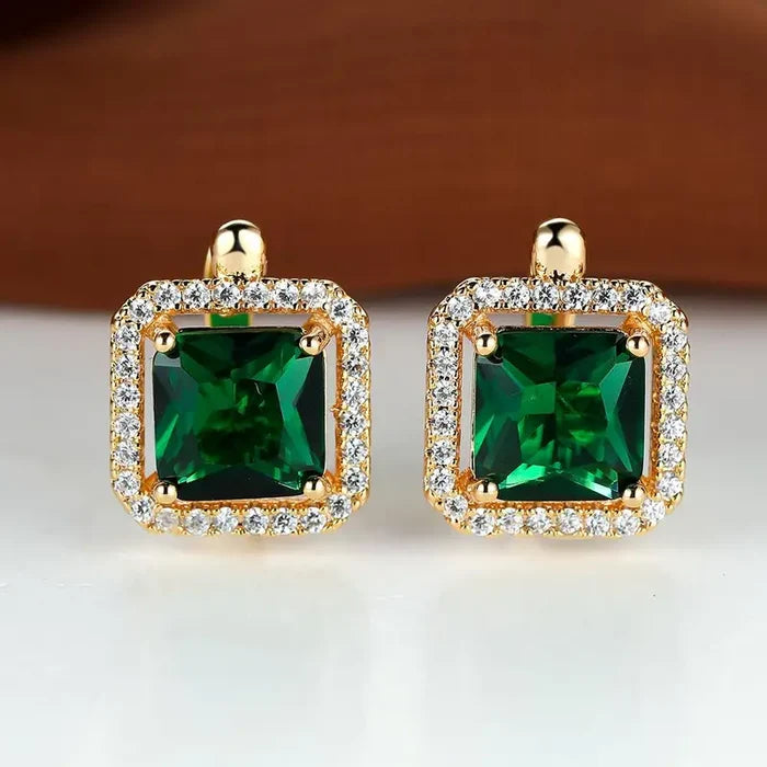 Klára | Gold-Plated Kateřina Earrings with Emerald Cubic Zirconia