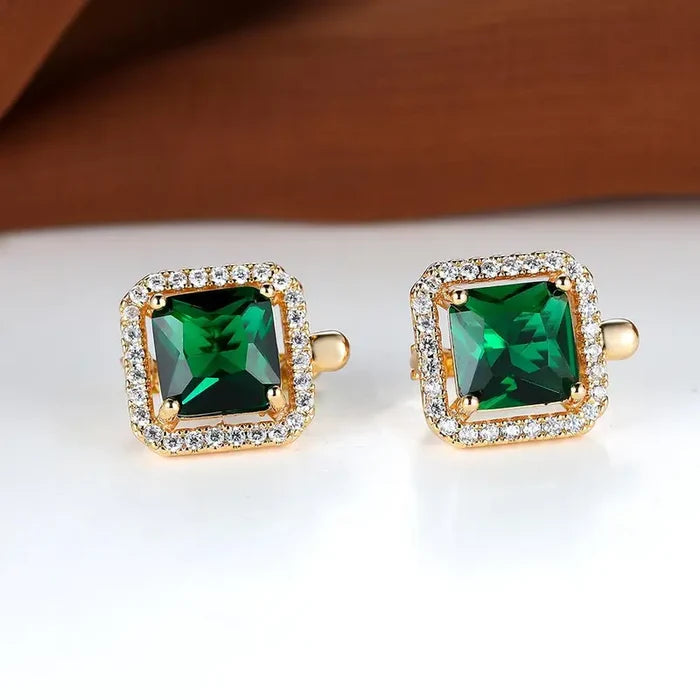 Klára | Gold-Plated Kateřina Earrings with Emerald Cubic Zirconia