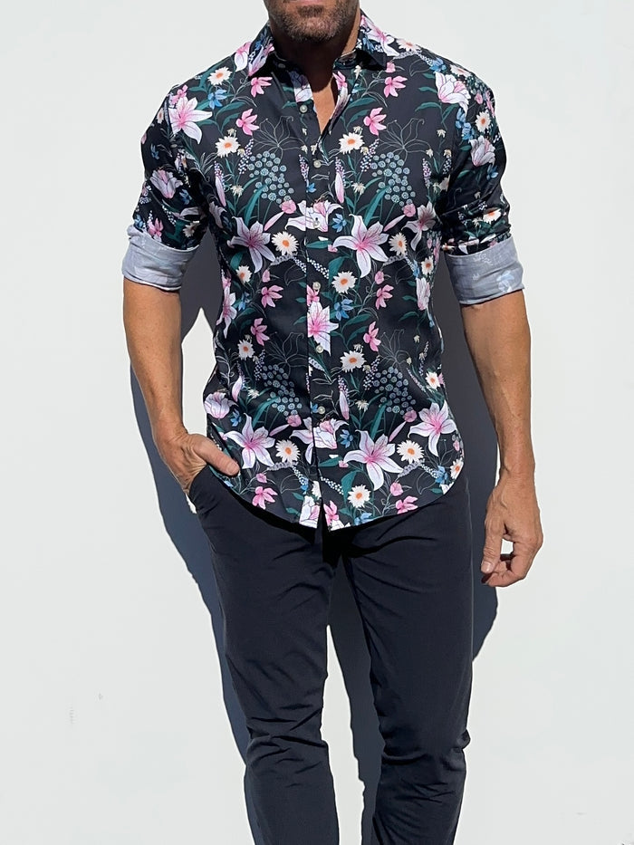 Lily Floral Party Shirt - Navy