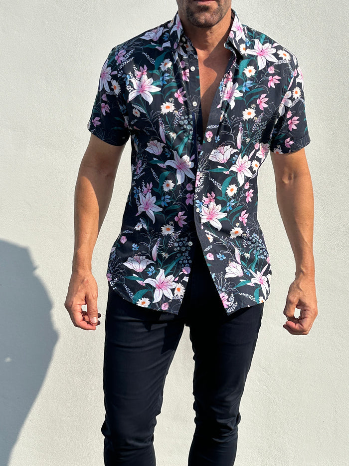 Lily Floral Party Shirt - Navy