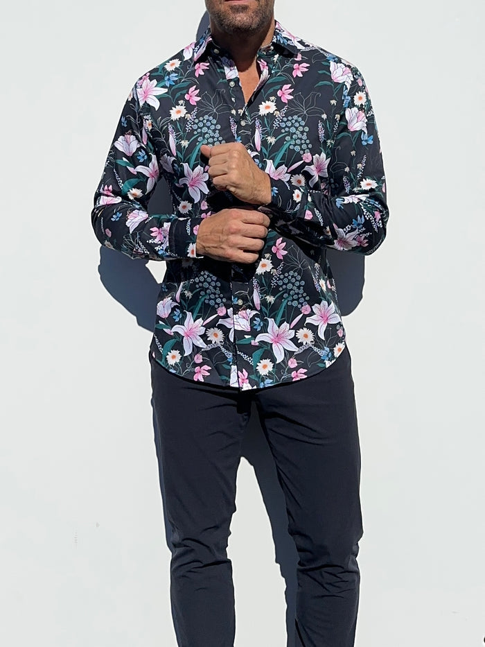 Lily Floral Party Shirt - Navy