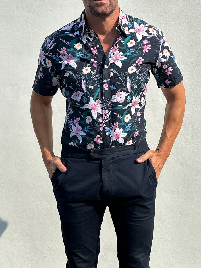 Lily Floral Party Shirt - Navy