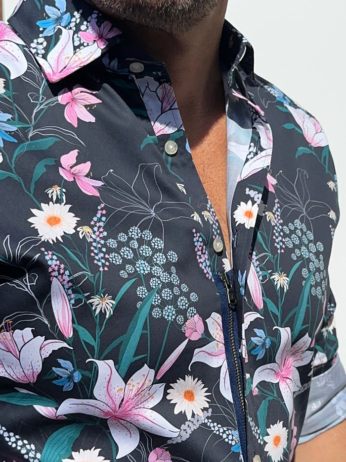 Lily Floral Party Shirt - Navy