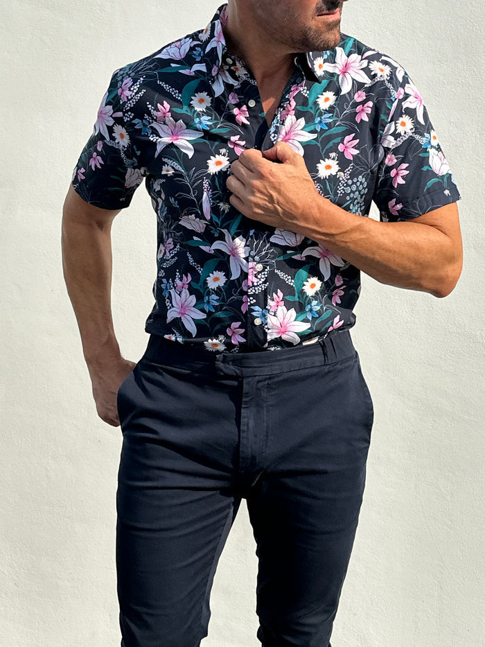 Lily Floral Party Shirt - Navy