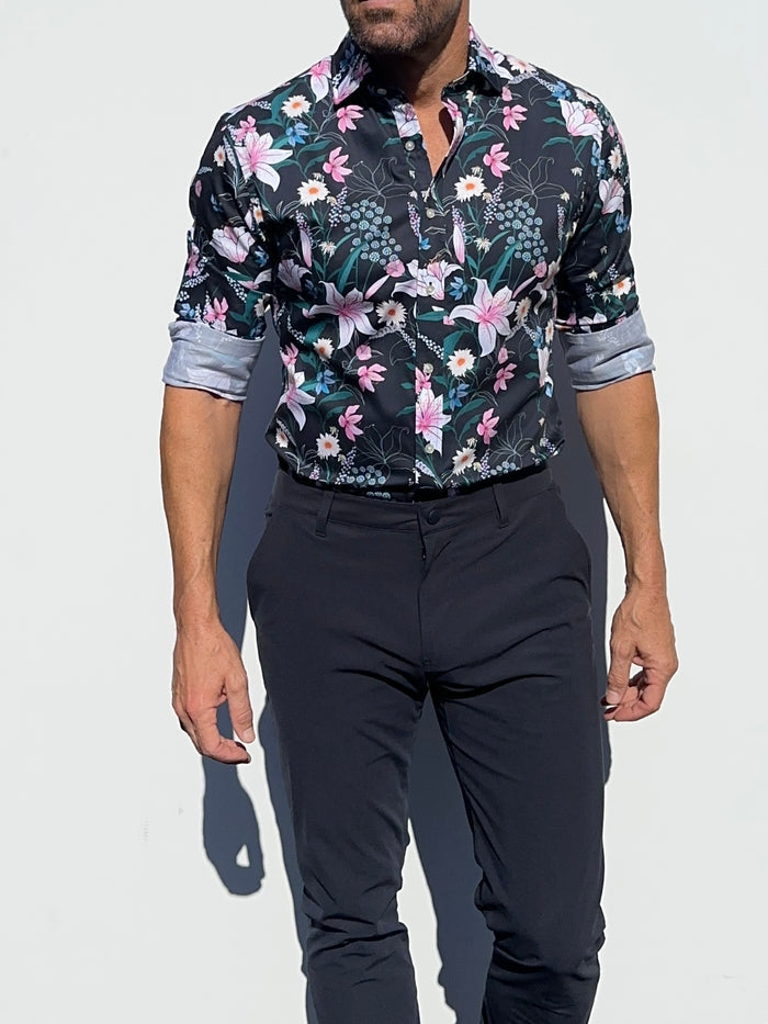 Lily Floral Party Shirt - Navy