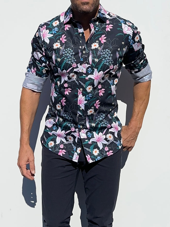 Lily Floral Party Shirt - Navy