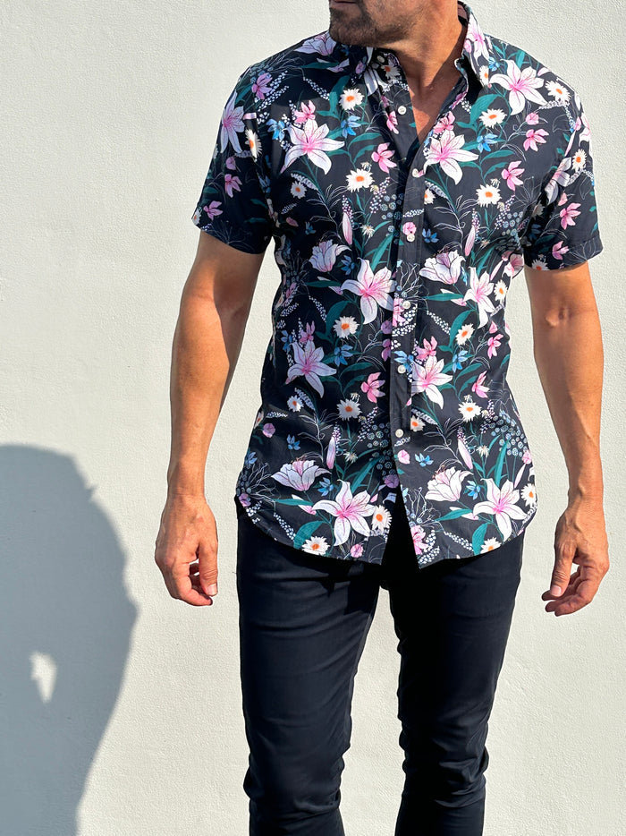Lily Floral Party Shirt - Navy