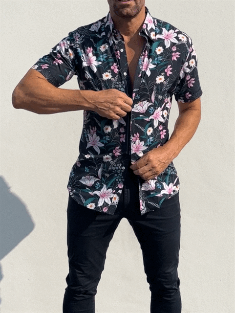 Lily Floral Party Shirt - Navy