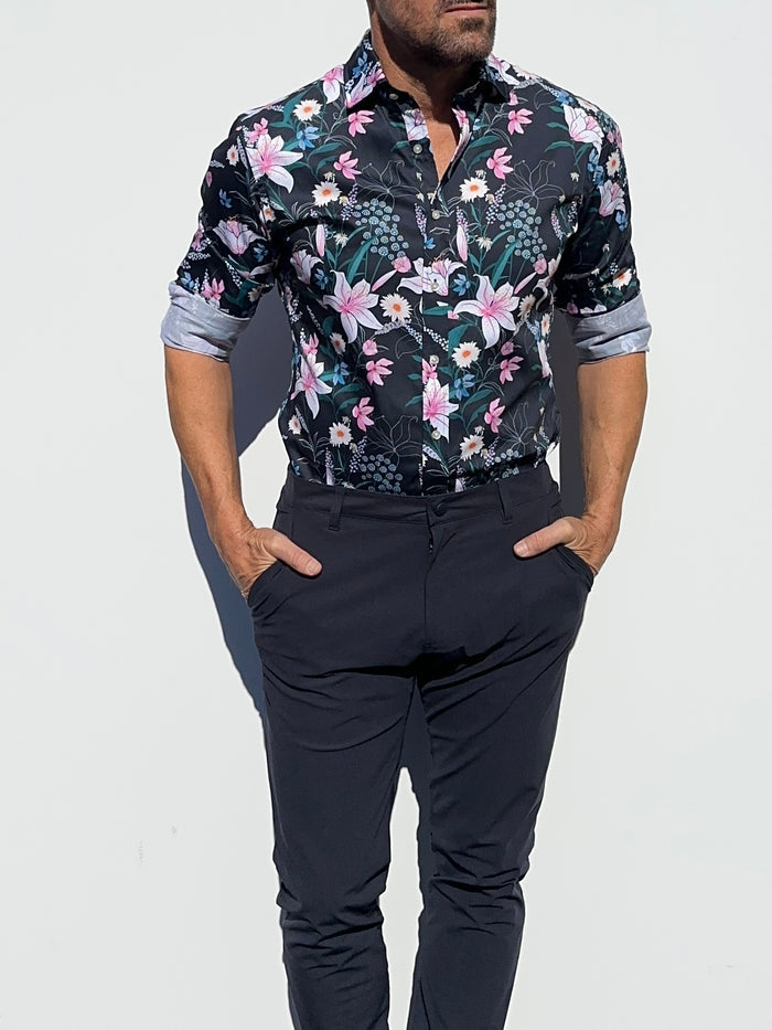 Lily Floral Party Shirt - Navy