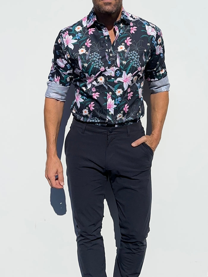 Lily Floral Party Shirt - Navy