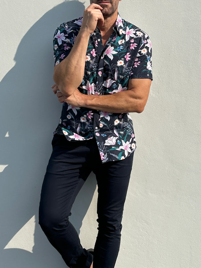 Lily Floral Party Shirt - Navy