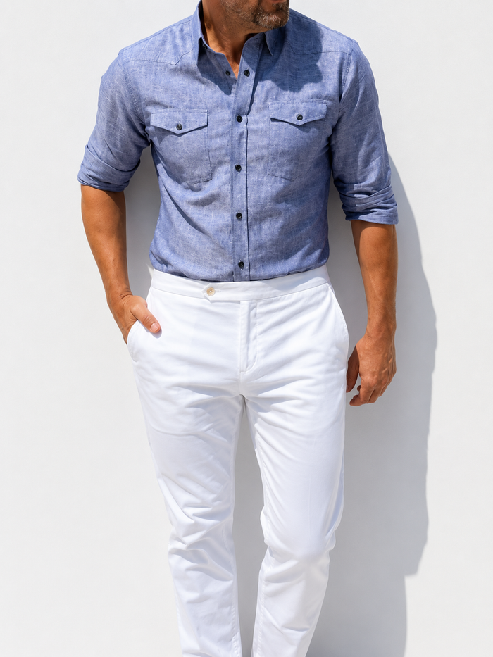 Linen Blend Western - Indigo- Small Batch #670
