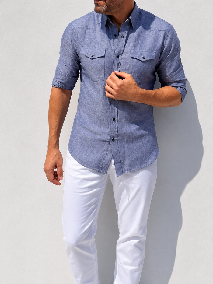 Linen Blend Western - Indigo- Small Batch #670