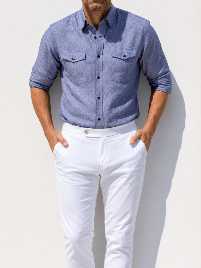 Linen Blend Western - Indigo- Small Batch #670
