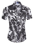Linen Floral Party Shirt - Black Flowers on White