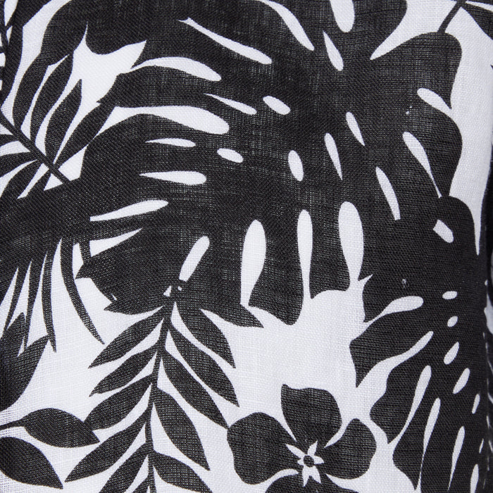 Linen Floral Party Shirt - Black Flowers on White