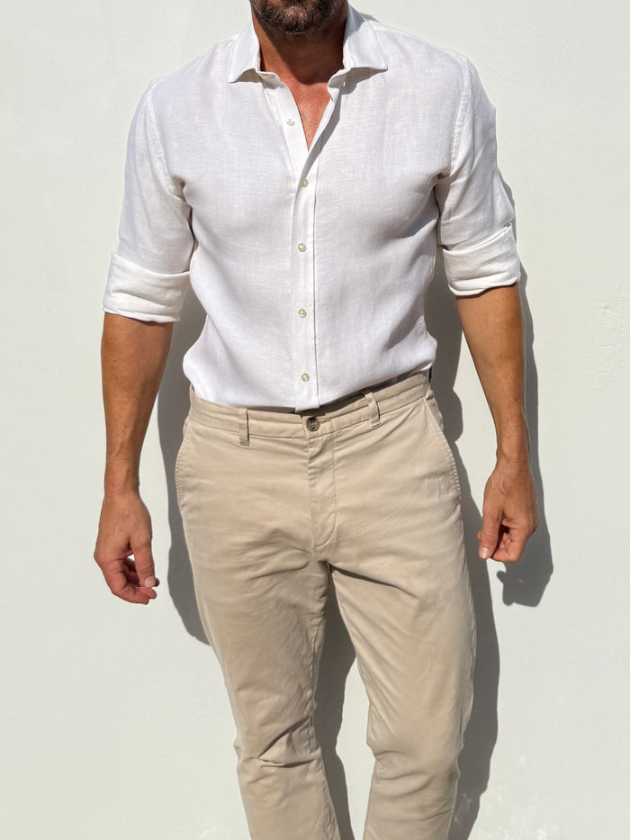 Linen w/Semi-Spread Collar - Off White