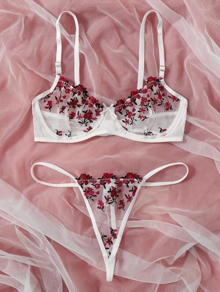 red lingerie floral
