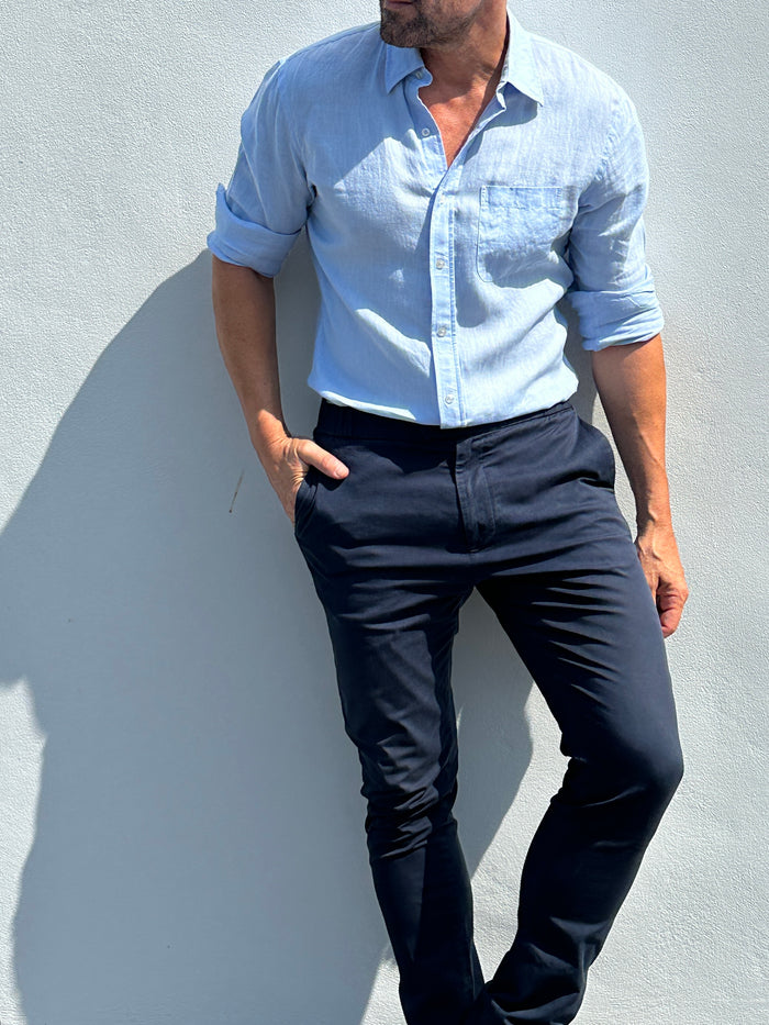 Long Sleeve 1-Pocket Linen - Light Blue