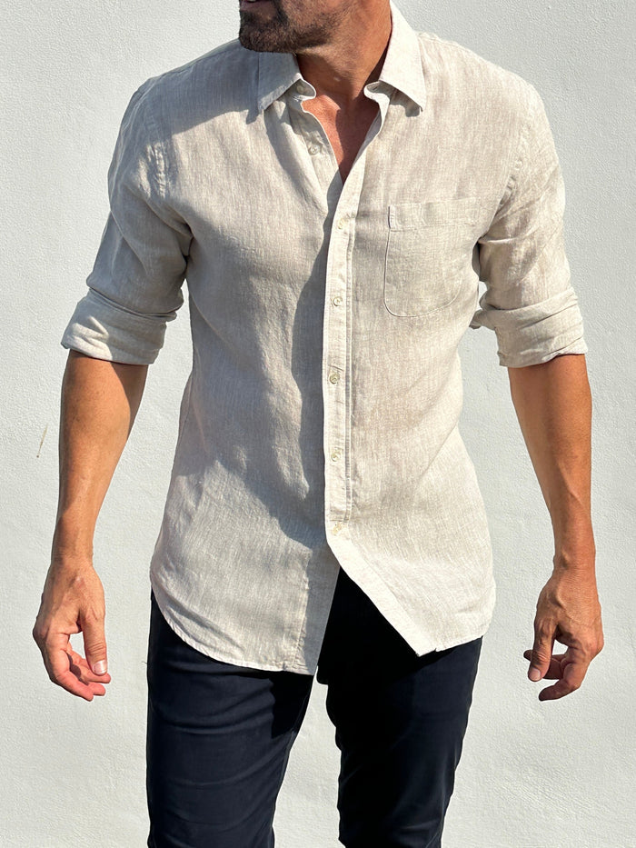 Long Sleeve 1-Pocket Linen - Natural