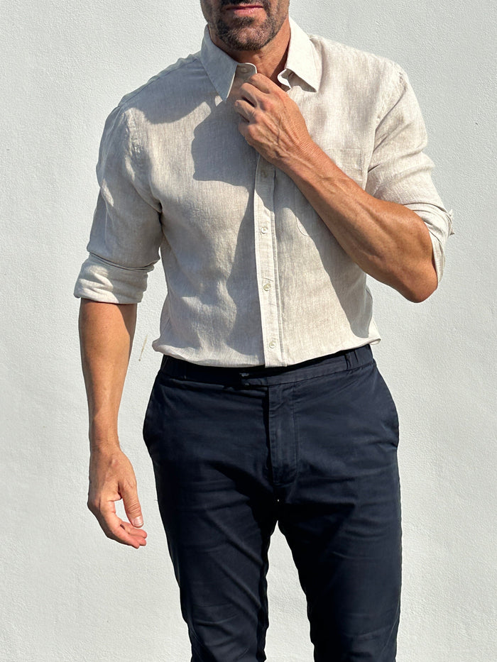 Long Sleeve 1-Pocket Linen - Natural