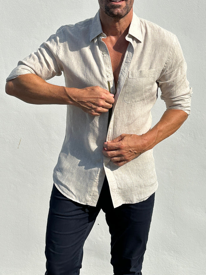 Long Sleeve 1-Pocket Linen - Natural