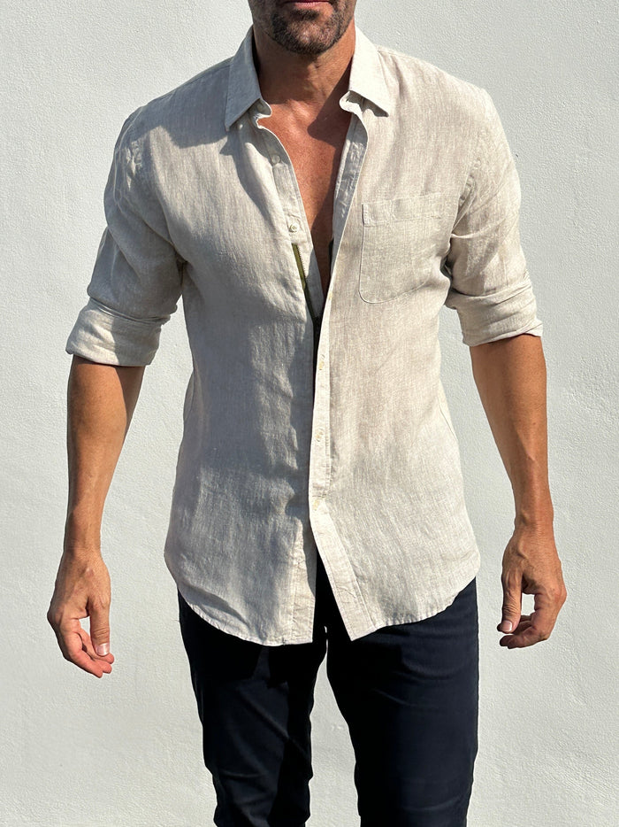 Long Sleeve 1-Pocket Linen - Natural