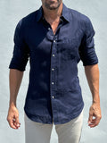Long Sleeve 1-Pocket Linen - Navy