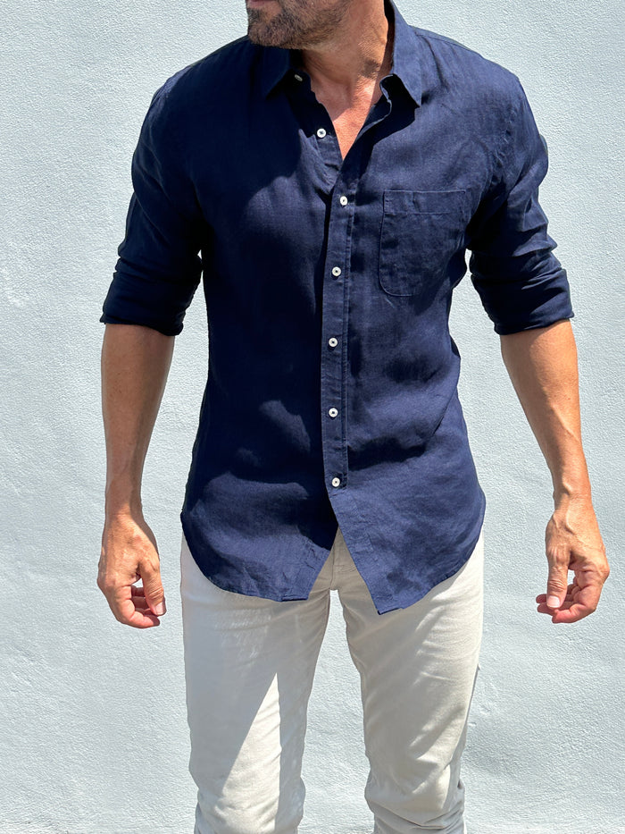 Long Sleeve 1-Pocket Linen - Navy