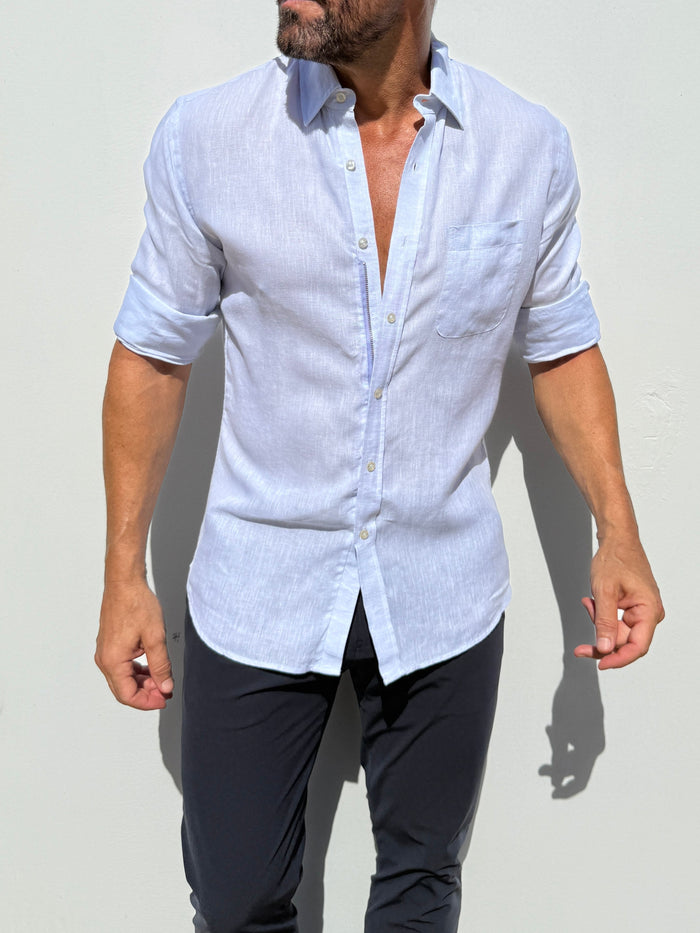 Long Sleeve 1-Pocket Linen - Pale Blue- Small Batch # 614