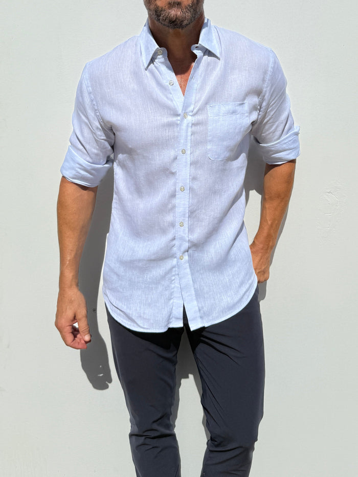 Long Sleeve 1-Pocket Linen - Pale Blue- Small Batch # 614