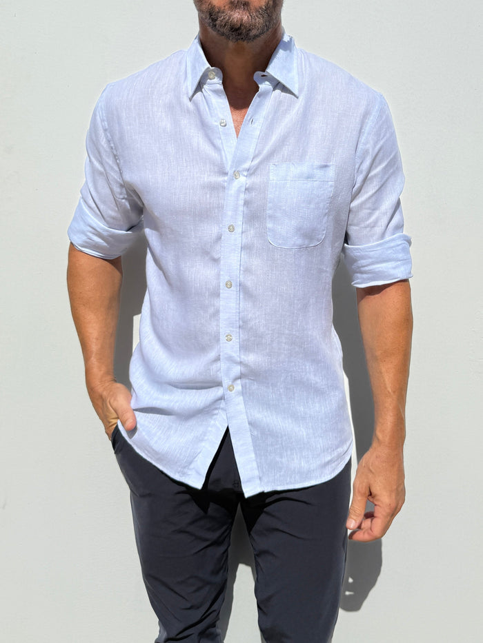 Long Sleeve 1-Pocket Linen - Pale Blue- Small Batch # 614