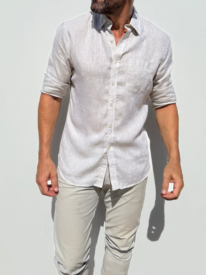 Long Sleeve 1-Pocket Linen - Stone- Small Batch # 613
