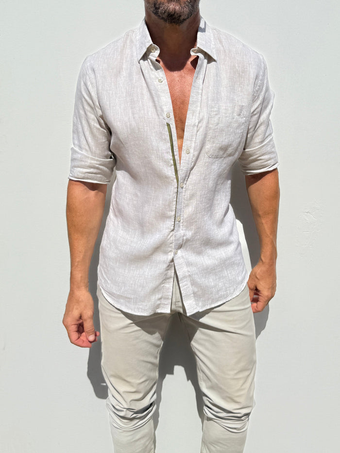 Long Sleeve 1-Pocket Linen - Stone- Small Batch # 613