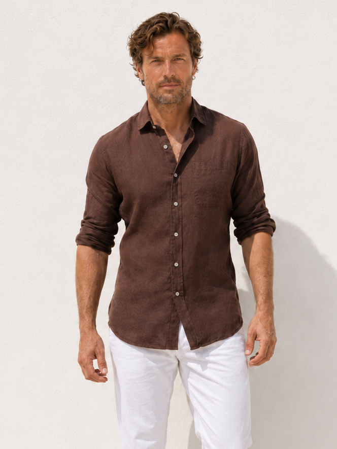 Long Sleeve 1-Pocket Robust Linen - Brown- Small Batch #663