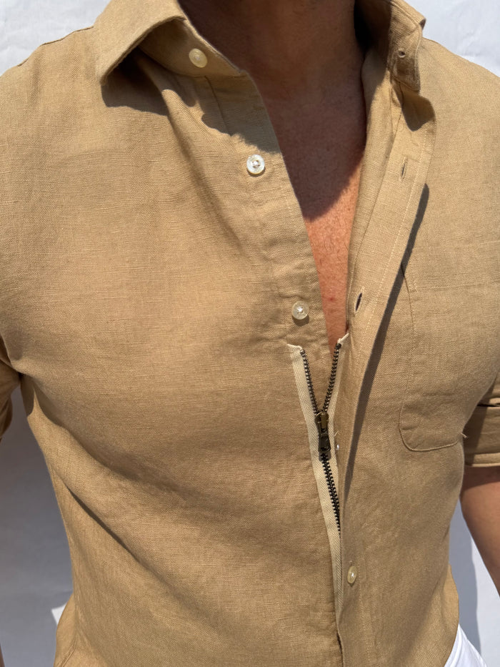Long Sleeve 1-Pocket Robust Linen - Desert Tan- Small Batch #664