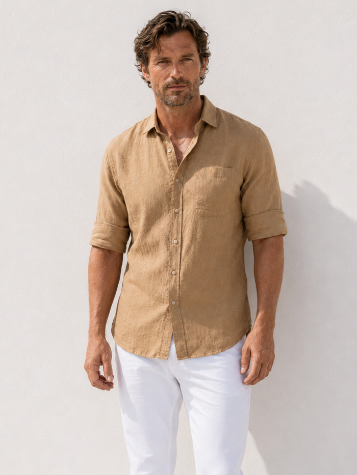 Long Sleeve 1-Pocket Robust Linen - Desert Tan- Small Batch #664