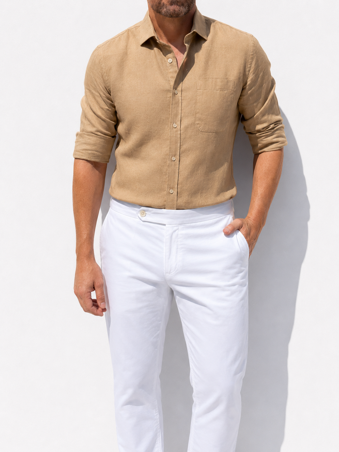 Long Sleeve 1-Pocket Robust Linen - Desert Tan- Small Batch #664