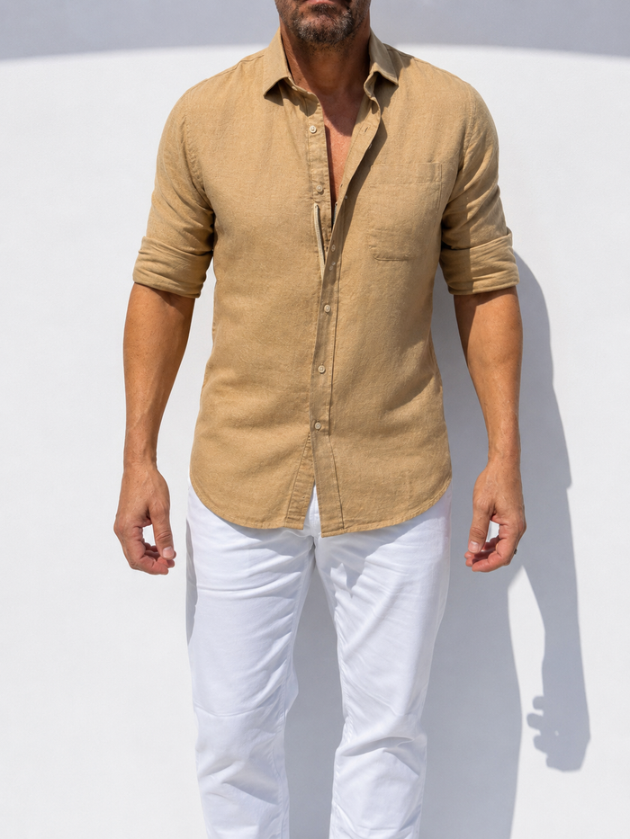 Long Sleeve 1-Pocket Robust Linen - Desert Tan- Small Batch #664