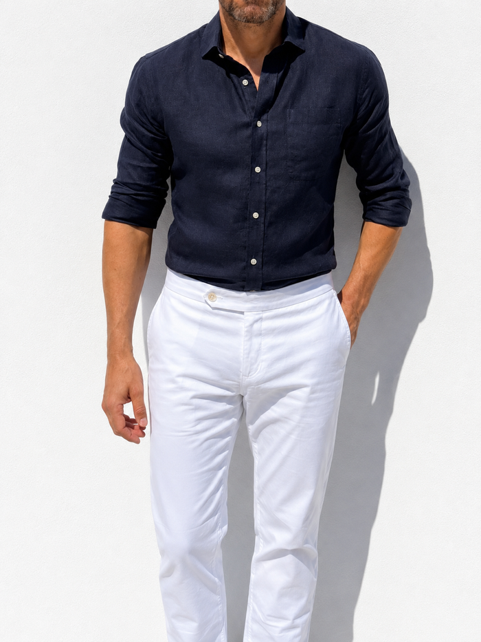 Long Sleeve 1-Pocket Robust Linen - Eclipse Navy- Small Batch #666