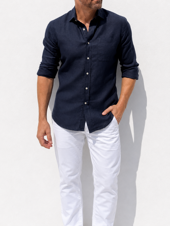 Long Sleeve 1-Pocket Robust Linen - Eclipse Navy- Small Batch #666