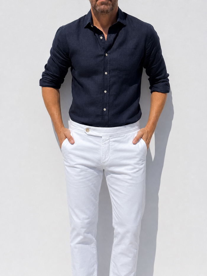 Long Sleeve 1-Pocket Robust Linen - Eclipse Navy- Small Batch #666