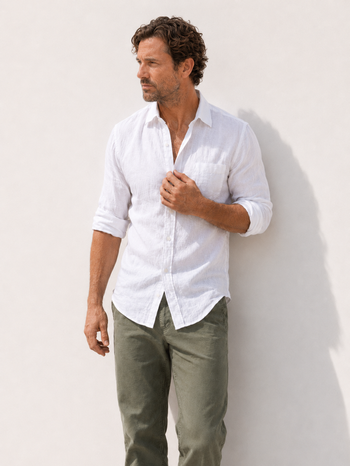 Long Sleeve 1-Pocket Robust Linen - White- Small Batch #665