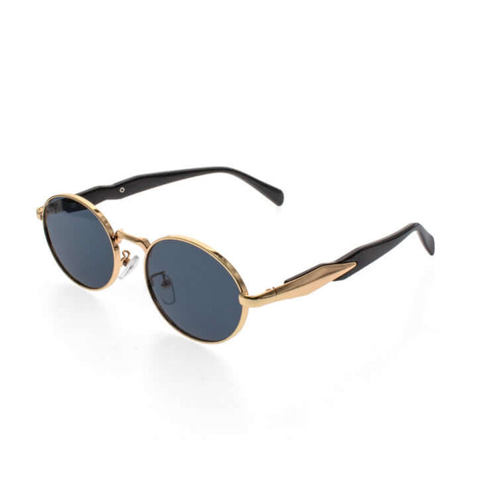 Milan Sunglasses featuring a gold frame and black lenses, inspired by vintage Italian fashion for a modern look.