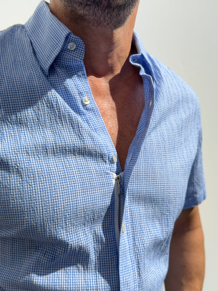 Mini-Gingham Seersucker - Light Blue- Small Batch #673